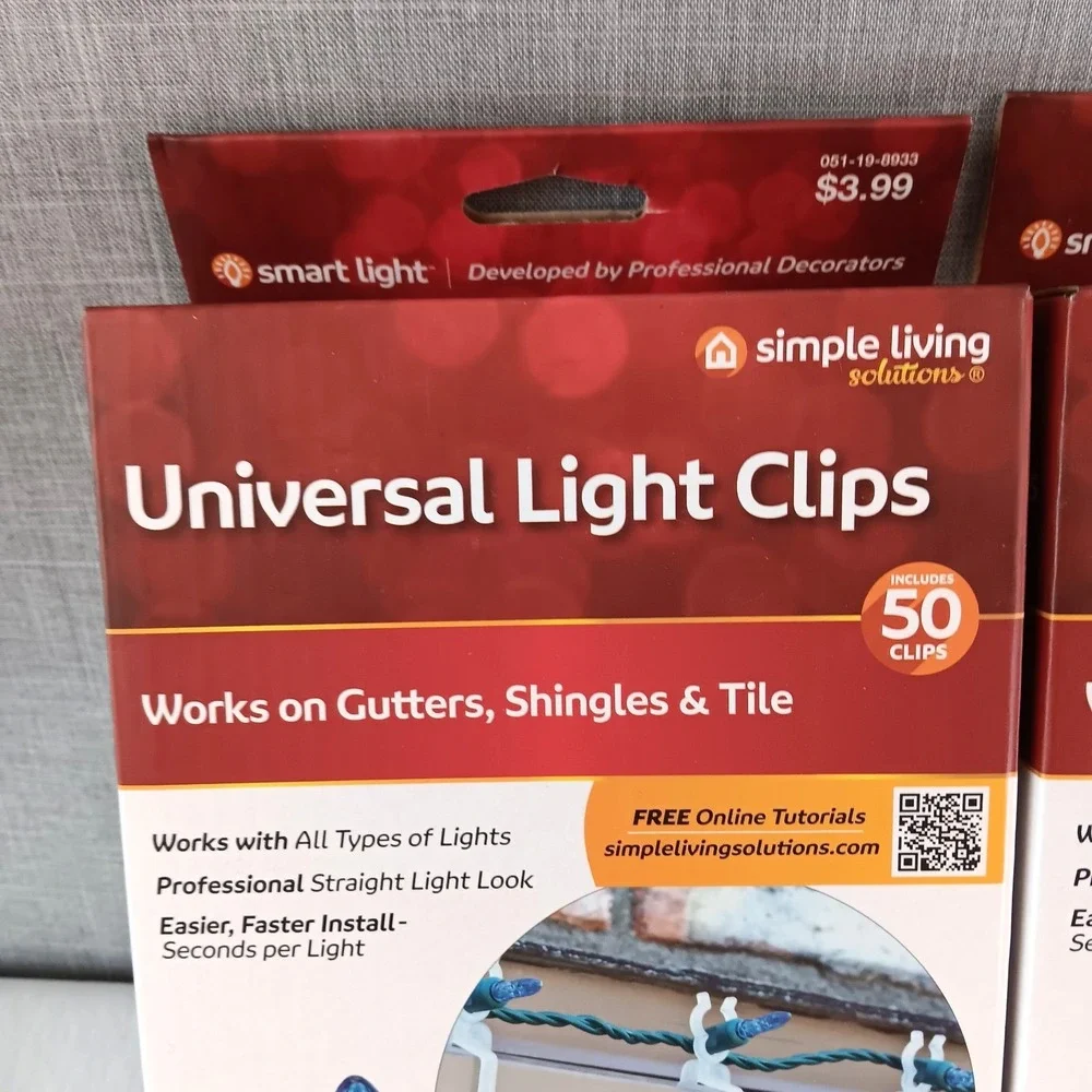 100 Universal Holiday Light Clips for Gutters Shingles Tile‎ - Simple Living NWT